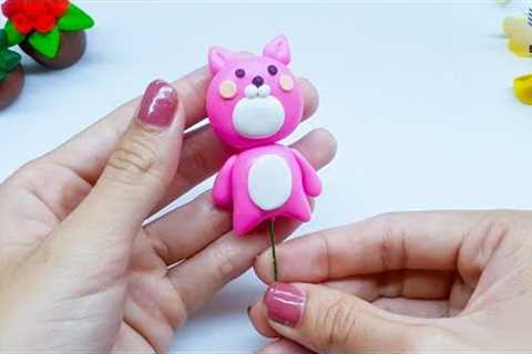 How to make clay cute pink bear shaped lollipop | Easy mini clay teddy bear lollipop